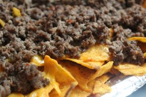 super close up of nachos